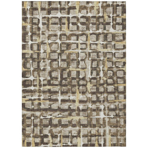 HomeRoots 10 X 14 Geometric Polyester Area Rug Washable Stain Resistant Indoor Outdoor Beige Brown 740505