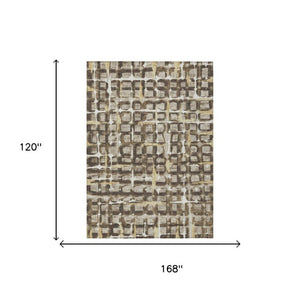 10 X 14 Geometric Polyester Area Rug Washable Stain Resistant Indoor Outdoor Beige Brown