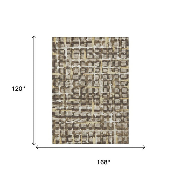 10 X 14 Geometric Polyester Area Rug Washable Stain Resistant Indoor Outdoor Beige Brown