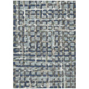 HomeRoots 5x8 Blue Gray Geometric Polyester Area Rug Washable Stain Resistant Indoor Outdoor 740513