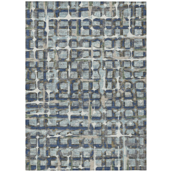 HomeRoots 5x8 Blue Gray Geometric Polyester Area Rug Washable Stain Resistant Indoor Outdoor 740513