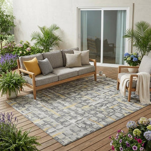 5x8 Geometric Polyester Area Rug Washable Stain Resistant Indoor Outdoor Silver Gray