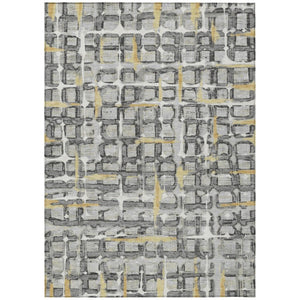 HomeRoots 5x8 Geometric Polyester Area Rug Washable Stain Resistant Indoor Outdoor Silver Gray 740519