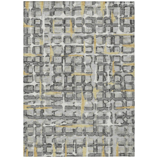 HomeRoots 5x8 Geometric Polyester Area Rug Washable Stain Resistant Indoor Outdoor Silver Gray 740519