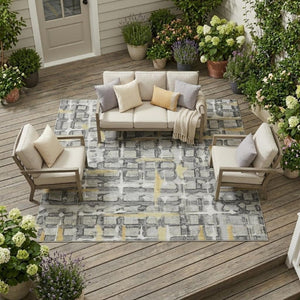 9 X 12 Silver Gray Geometric Polyester Area Rug for Indoor Outdoor Living Spaces