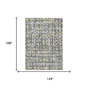 9 X 12 Silver Gray Geometric Polyester Area Rug for Indoor Outdoor Living Spaces