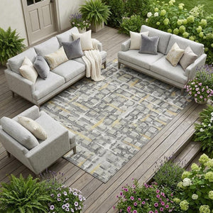 10 X 14 Silver Gray Geometric Polyester Area Rug Washable for Indoor Outdoor Use