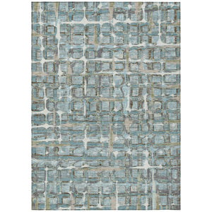 HomeRoots 5x8 Teal Pewter Geometric Polyester Area Rug Washable Stain Resistant Indoor Outdoor 740525