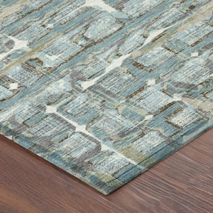 5x8 Teal Pewter Geometric Polyester Area Rug Washable Stain Resistant Indoor Outdoor
