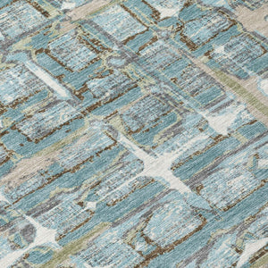 8 X 10 Teal Pewter Geometric Polyester Area Rug Washable for Indoor Outdoor Use