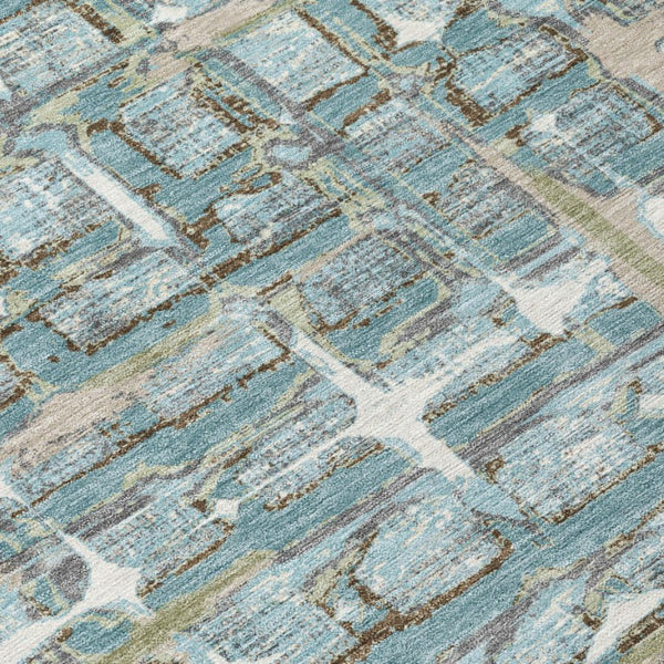 8 X 10 Teal Pewter Geometric Polyester Area Rug Washable for Indoor Outdoor Use