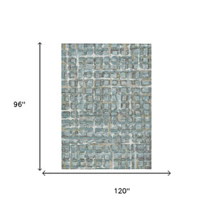 8 X 10 Teal Pewter Geometric Polyester Area Rug Washable for Indoor Outdoor Use