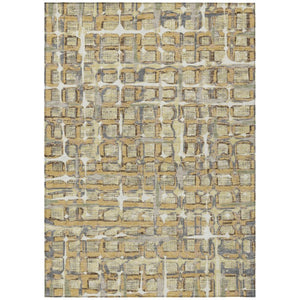 HomeRoots 5 X 8 Wheat Gold Geometric Polyester Area Rug Washable Stain Resistant Indoor Outdoor 740531