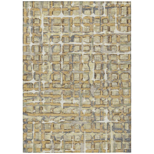 HomeRoots 5 X 8 Wheat Gold Geometric Polyester Area Rug Washable Stain Resistant Indoor Outdoor 740531
