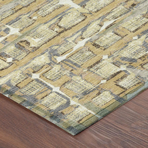 5 X 8 Wheat Gold Geometric Polyester Area Rug Washable Stain Resistant Indoor Outdoor