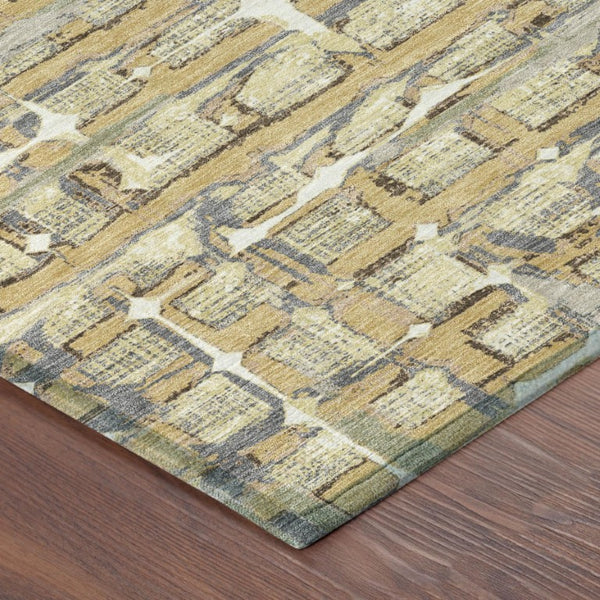 5 X 8 Wheat Gold Geometric Polyester Area Rug Washable Stain Resistant Indoor Outdoor