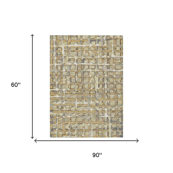 5 X 8 Wheat Gold Geometric Polyester Area Rug Washable Stain Resistant Indoor Outdoor