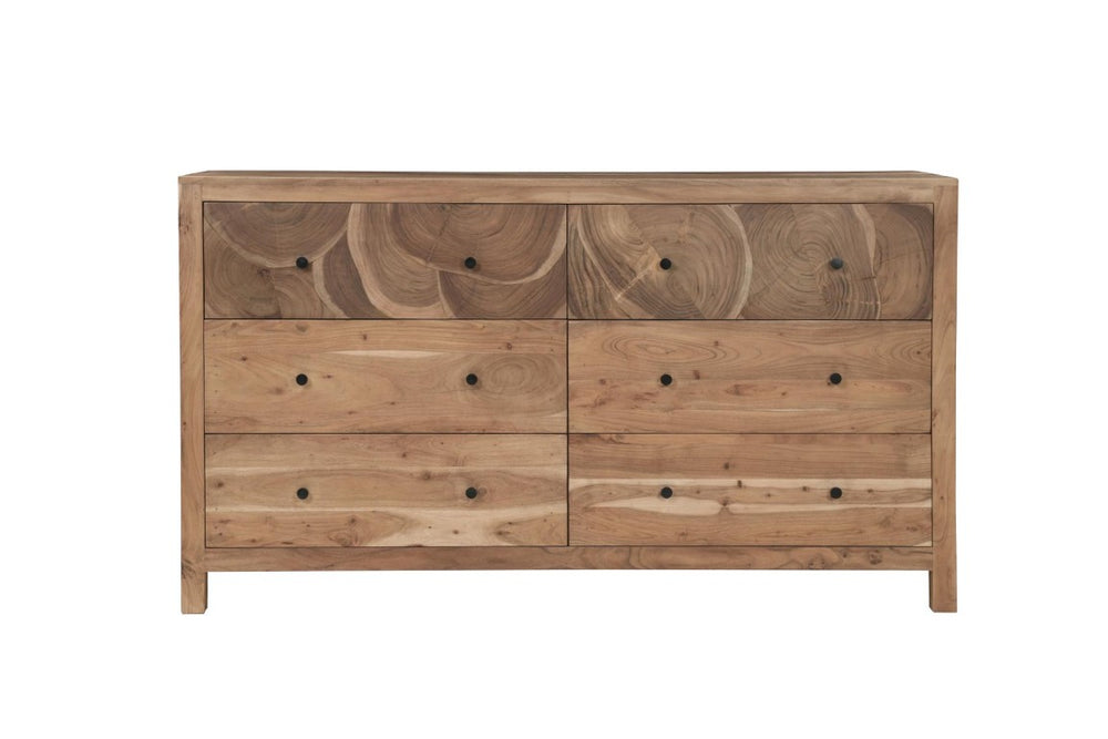 HomeRoots 64 Inch Live Edge Solid Wood Dresser with Six Drawers for Rustic Bedroom Storage 740536