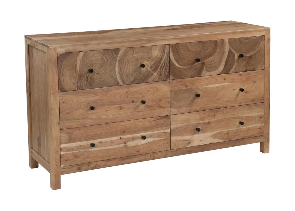 HomeRoots 64 Inch Live Edge Solid Wood Dresser with Six Drawers for Rustic Bedroom Storage 740536