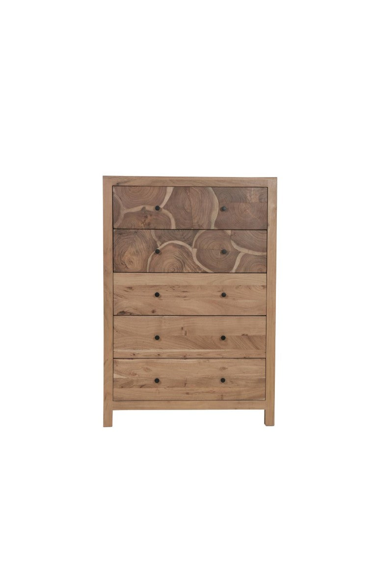 HomeRoots 36 Inch Solid Natural Wood Five Drawer Lingerie Chest with a Live Edge Finish 740537