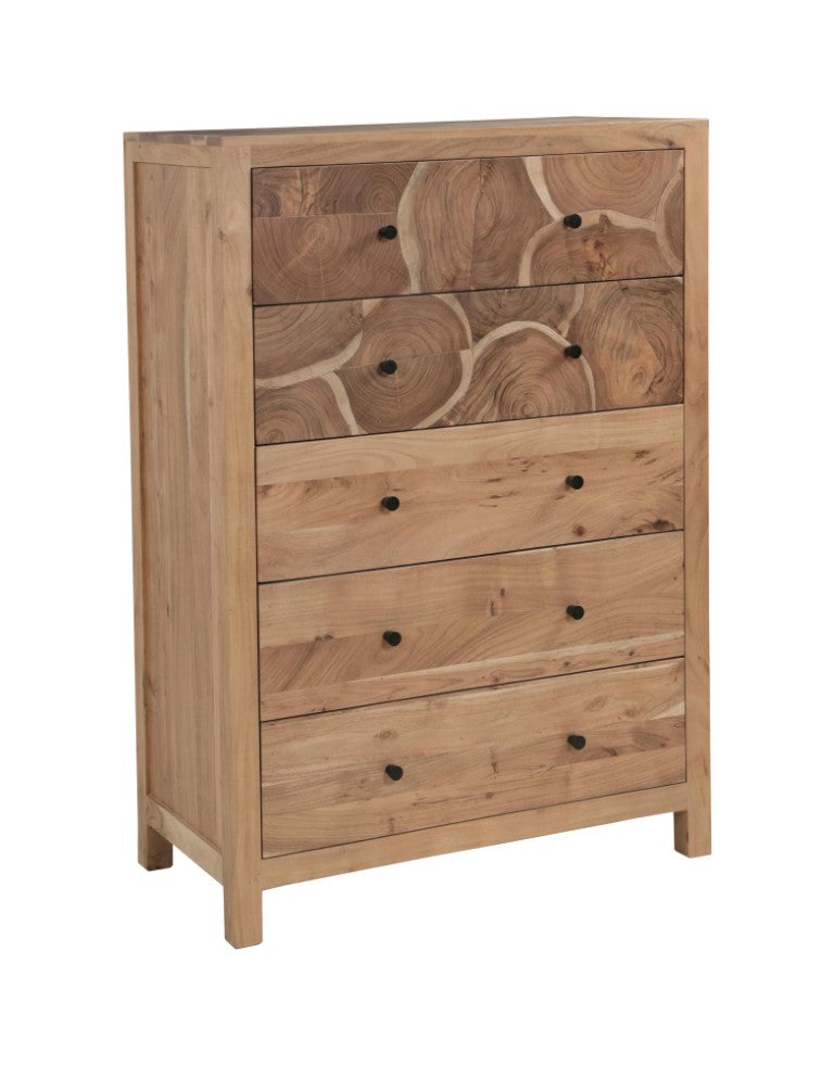 HomeRoots 36 Inch Solid Natural Wood Five Drawer Lingerie Chest with a Live Edge Finish 740537