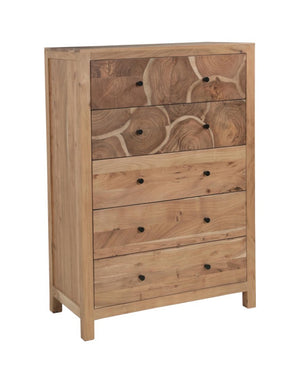36 Inch Solid Natural Wood Five Drawer Lingerie Chest with a Live Edge Finish