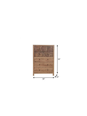 36 Inch Solid Natural Wood Five Drawer Lingerie Chest with a Live Edge Finish