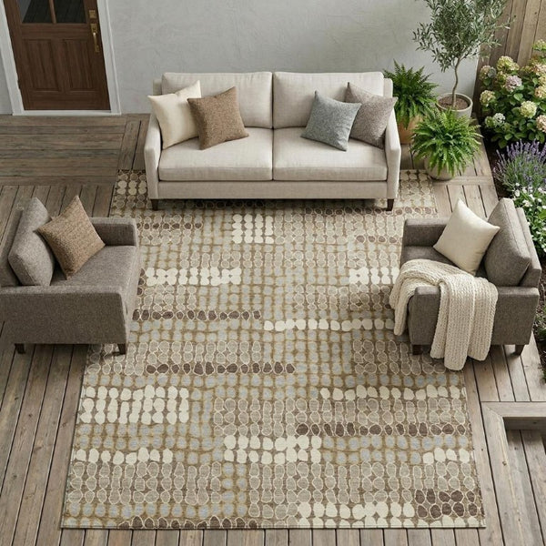 10 Ft X 14 Ft Geometric Polyester Area Rug Washable for Patio Porch or Living Room