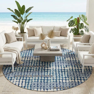 8 Foot Round Geometric Polyester Rug Washable for Indoor Outdoor High Traffic Areas