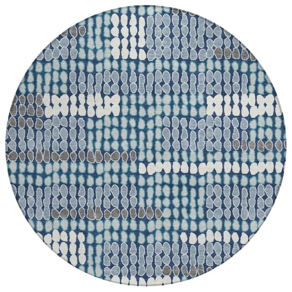 HomeRoots 8 Foot Round Geometric Polyester Rug Washable for Indoor Outdoor High Traffic Areas 740552