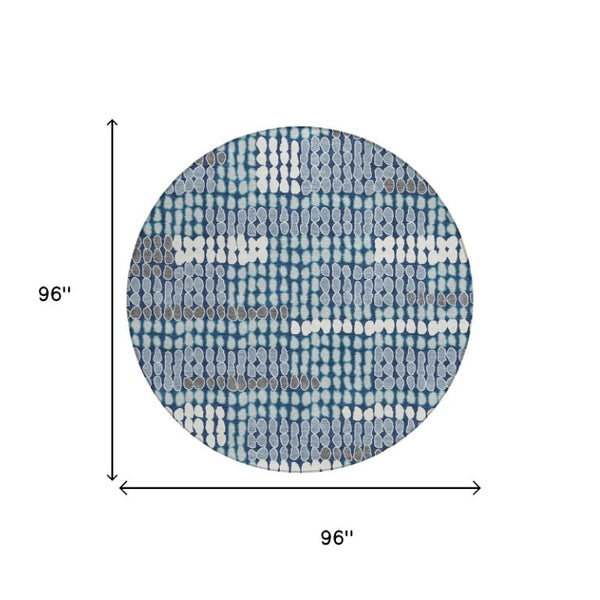 8 Foot Round Geometric Polyester Rug Washable for Indoor Outdoor High Traffic Areas