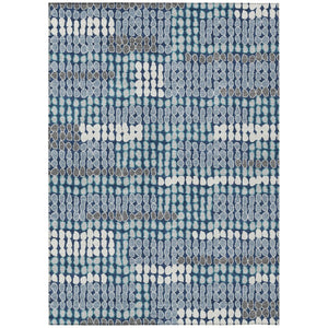HomeRoots 9 X 12 Navy Geometric Polyester Area Rug Washable for Indoor Outdoor Spaces 740554
