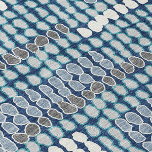 9 X 12 Navy Geometric Polyester Area Rug Washable for Indoor Outdoor Spaces