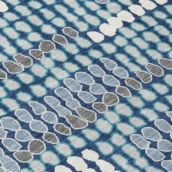 9 X 12 Navy Geometric Polyester Area Rug Washable for Indoor Outdoor Spaces