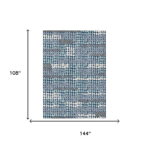 9 X 12 Navy Geometric Polyester Area Rug Washable for Indoor Outdoor Spaces