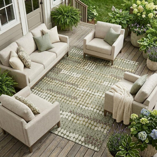 10 X 14 Olive Geometric Polyester Area Rug Washable Stain Resistant Patio Porch