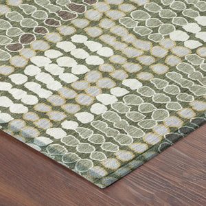 10 X 14 Olive Geometric Polyester Area Rug Washable Stain Resistant Patio Porch