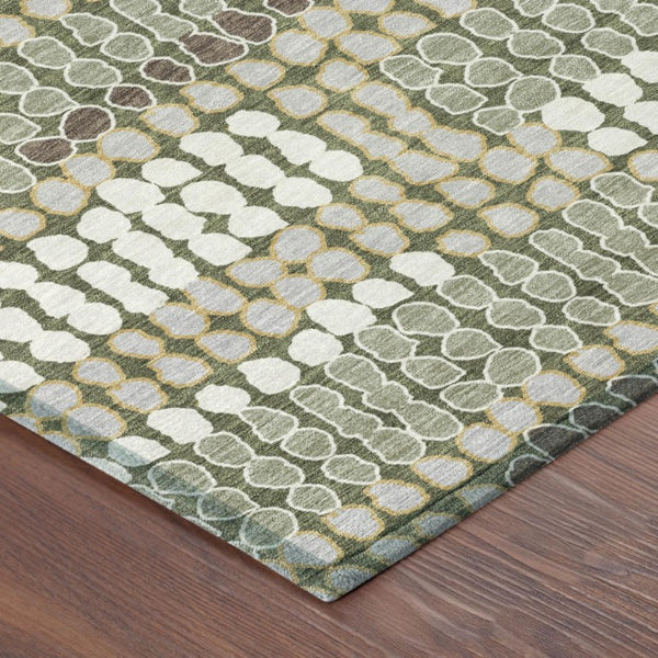 10 X 14 Olive Geometric Polyester Area Rug Washable Stain Resistant Patio Porch