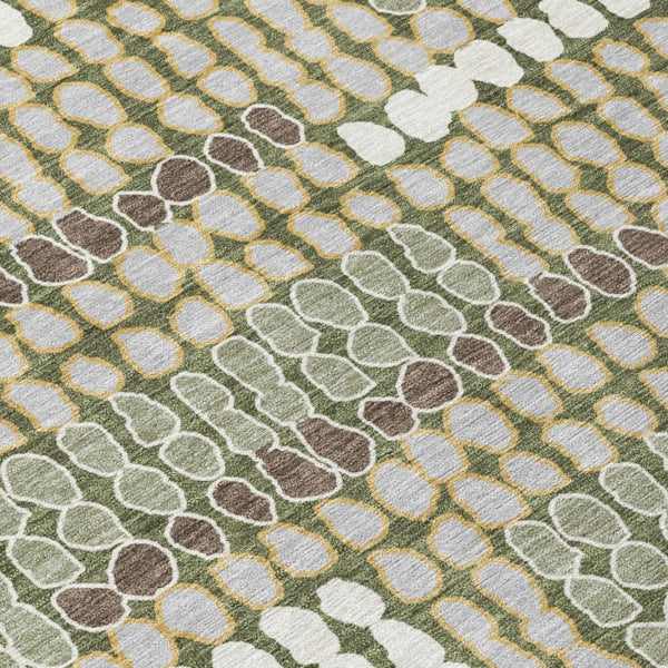 10 X 14 Olive Geometric Polyester Area Rug Washable Stain Resistant Patio Porch