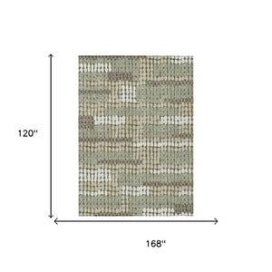 10 X 14 Olive Geometric Polyester Area Rug Washable Stain Resistant Patio Porch