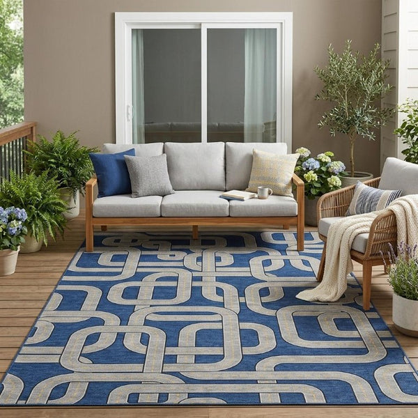 5x8 Geometric Polyester Area Rug Washable Indoor Outdoor Use for Patio or Living Room