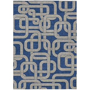 HomeRoots 9 X 12 Blue Gray Geometric Polyester Area Rug Washable for Patio or Living Room 740572
