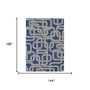 9 X 12 Blue Gray Geometric Polyester Area Rug Washable for Patio or Living Room