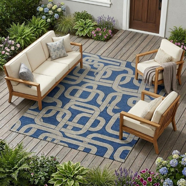 10 X 14 Geometric Indoor Outdoor Rug Washable Polyester Stain Resistant Patio