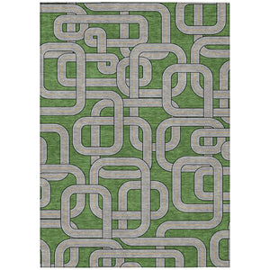 HomeRoots 5 X 8 Green Pewter Geometric Polyester Area Rug Stain Resistant Indoor Outdoor 740575