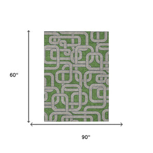 5 X 8 Green Pewter Geometric Polyester Area Rug Stain Resistant Indoor Outdoor