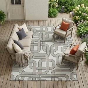 9x12 Geometric Polyester Area Rug Stain Resistant for Indoor Outdoor Living