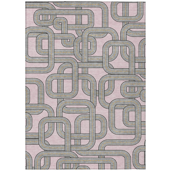 HomeRoots 5 X 8 Pink Pewter Geometric Polyester Area Rug Washable for Patio or Living Room 740593