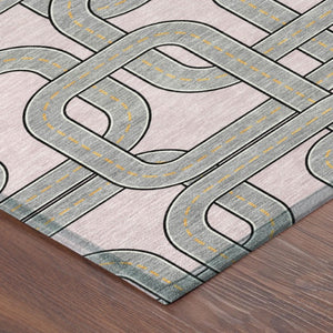 5 X 8 Pink Pewter Geometric Polyester Area Rug Washable for Patio or Living Room