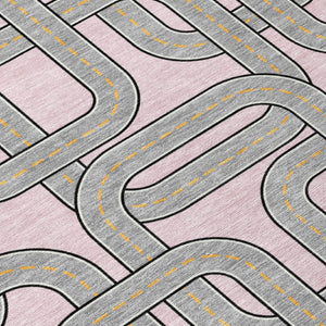 5 X 8 Pink Pewter Geometric Polyester Area Rug Washable for Patio or Living Room